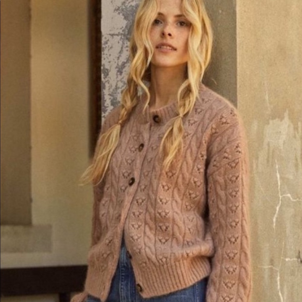 Doen Adler Pointelle Cardigan In Clay BNWT new with tags